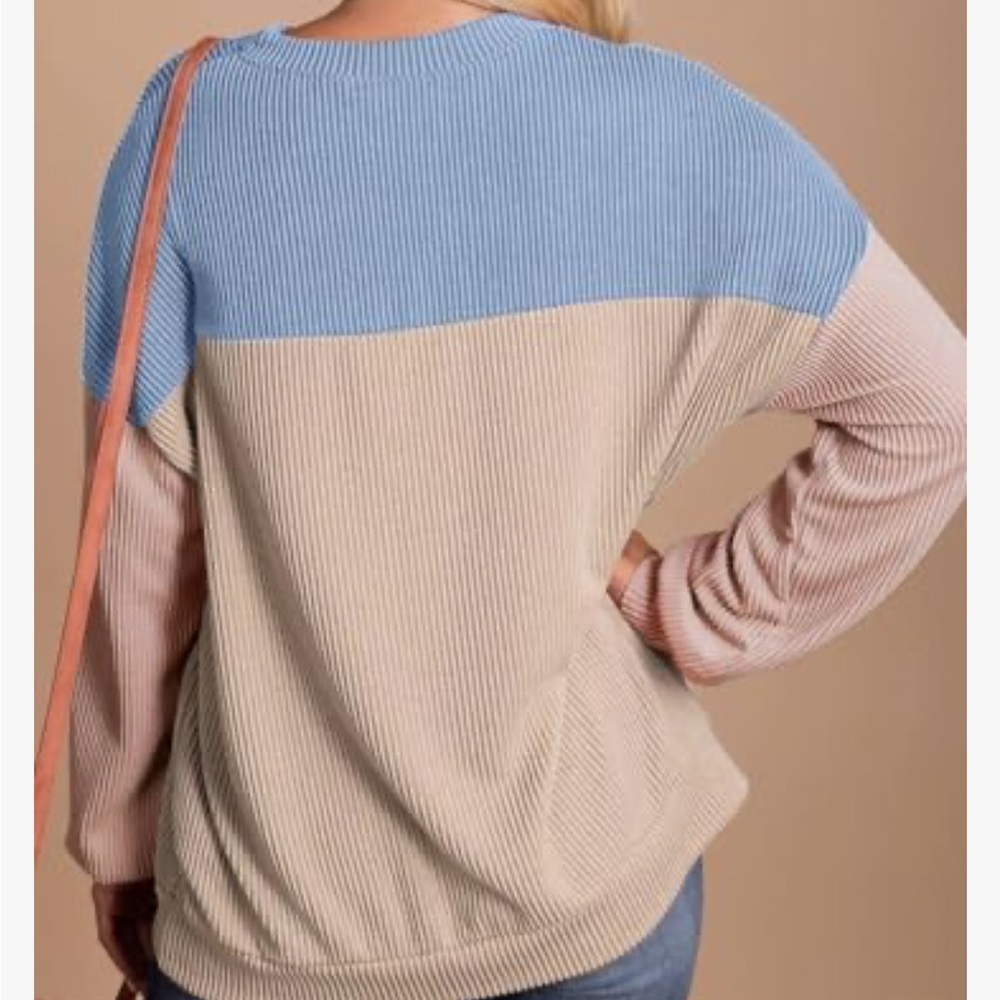 🌸. #1660-4.  Colorblock Ribbed Sweater - Picture 3 of 4